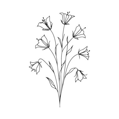 Çan Çiçeği Buketi Tek Hat Sanat Hassas Çiçek Silueti