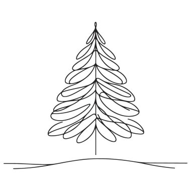 Kutlama Dekorasyonu için Minimalist Noel Ağacı Çizgisi Sanat Vektörü İllüstrasyonu