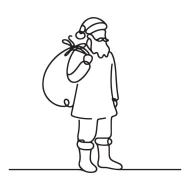 Hediye Çantası İllüstrasyonlu Çizgi Sanatı Noel Baba