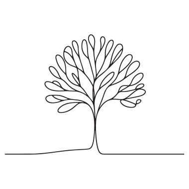 Zarif Tek Hat Ağacı Minimalist Doğa İlham Veren Vektör İllüstrasyonu