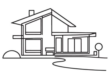 Modern Ev Tek Satır Sanat Çizim Vektörü İllüstrasyon Mimarisi