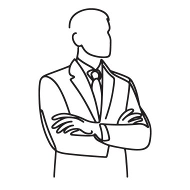 İş hayatında başarılı olmak için kollarını kavuşturmuş kendinden emin girişimci silueti çizimi