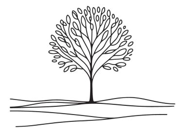 Duvar Dekorasyonu için Zarif Ağaç Tasviri Minimalist Peyzaj Sanatı