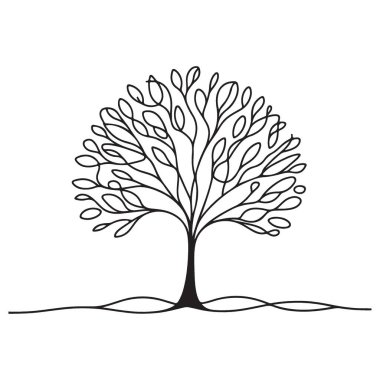 Yoğun Yaprak Çizgisi Sanat Silueti Çizimine sahip Şekillendirilmiş Ağaç