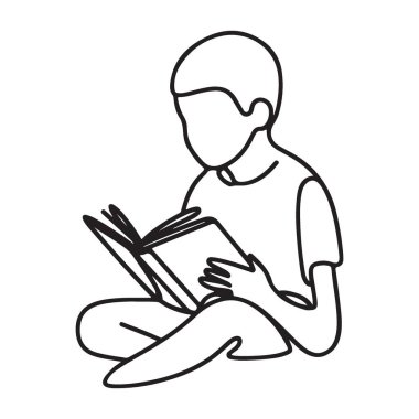 Genç öğrenci tam yoğunluklu siluet resimli bir kitap okuyor.