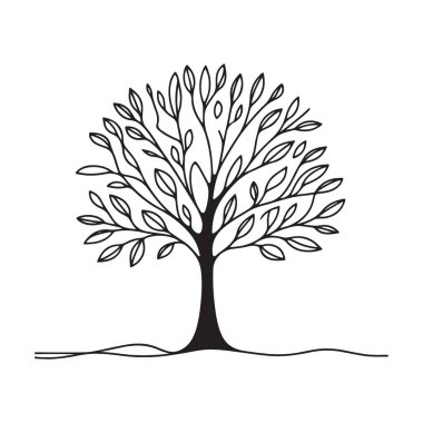 Yaprak Resimlendirme Sanatı Vektör Tasarımı ile Zarif Ağaç Silueti