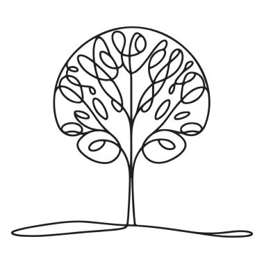 Soyut Yaprak Tasarımlı Aralıksız Çizgi Sanat Ağacı Silüeti