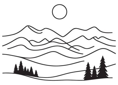 Manzaralı Dağ Manzarası Vektör Resimleri Çam Ağaçları ve Ay 'la