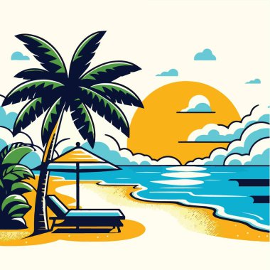 Palmiye ağacı, deniz ve yaz güneşi olan tropik sahil cenneti