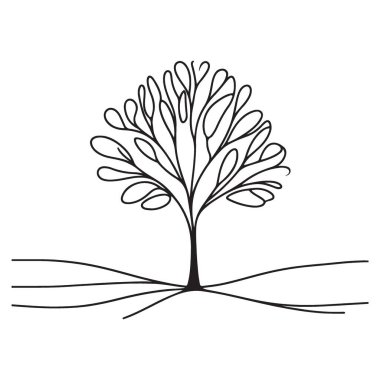 Soyut Ağaç Silüeti Minimalist Çizgi Sanat Vektörü Çizimi Tasarımı