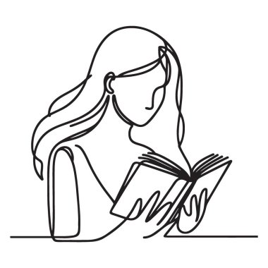 Kitap okuyan kadın silueti aralıksız çizgi sanat vektörü tasarımı