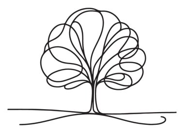 Çizgi tasarım vektörü ile soyut ağaç silueti çizimi