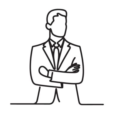 Ticari başarı için kendine güvenen iş adamı silueti çizgisi sanat vektörü