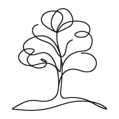 Soyut ağaç sürekli çizgi çizimi vektör illüstrasyonu minimalist tasarım