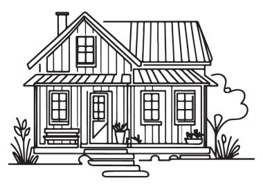 Cozy Home Illustration Serene Rustic Çiftlik Evi Vektör Mimarisi