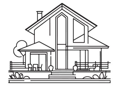 Çağdaş Ev Tasarımı İllüstrasyon Vektör Mimari Biçimli Çizim