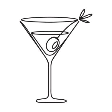 Klasik Martini Kokteyl Vektör İllüstrasyonu Zeytin ve Garnitür