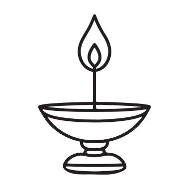 Diwali için yağ lambası mum alev vektör çizimi silueti