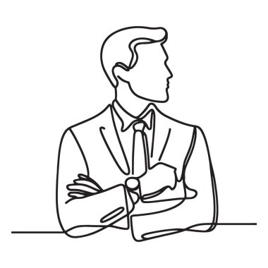 Tarz sahibi İşadamı Tek Hat Sanat Vektörü Tasarımı Kontrol Ediyor