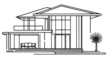 Modern Ev Mimarisi Çizim Vektörü İllüstrasyon Tasarımı