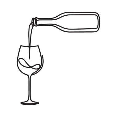 Bar Projeleri için Şarap Tek Hat Vektör Sanat Tasarımı