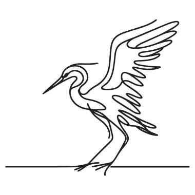 Zarif balıkçıl silueti çizgisi Sanat Vektörü İllüzyonu Uçan Kuş