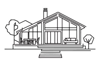 Modern Tek Satır Tatil Evi Silueti Tasarımı Sanatı