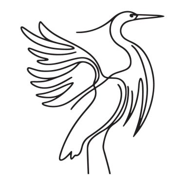 Bir Satır Sanat Silüeti Açık Kanatlı Zarif Crane Kuşu