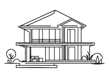 Modern İki Öykü Evi Minimalist İllüstrasyon Vektör Mimari Tasarımı