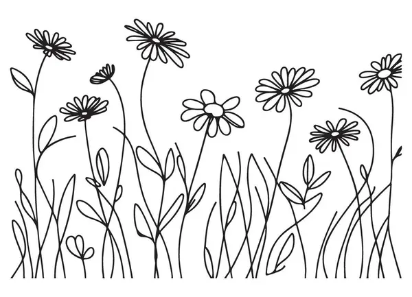 Bahar Tasarımları için Papatya Çiçekleri Alan Tasarımı Vektör İllüstrasyonu