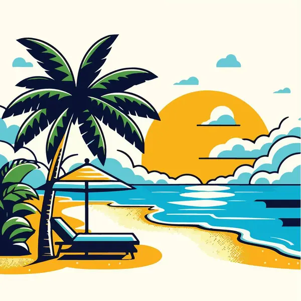 Palmiye ağacı, deniz ve yaz güneşi olan tropik sahil cenneti