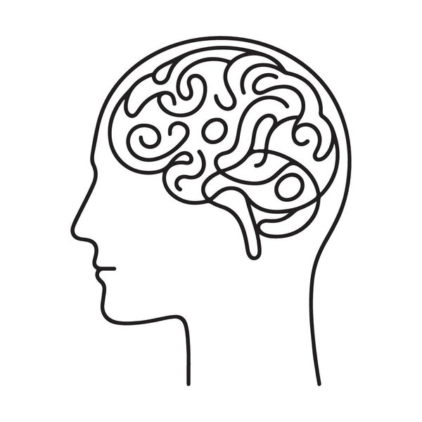 Human Brain Inside Head Silhouette Line Art Psychology