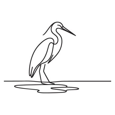 Şık Balıkçıl Kuş İllüstrasyon Vektör Tasarım Suyu Yansıtma Görüntüsü