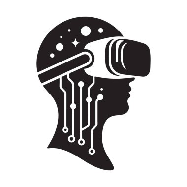 VR Kulaklıklı Siluet Yöneticisi Gelecek Teknolojisi İcat Sembolü