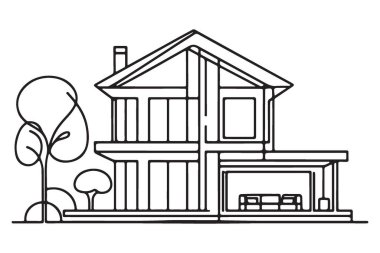Doğa Elementleriyle Güzel Mimari Ev Tasarım Vektörü İllüstrasyonu