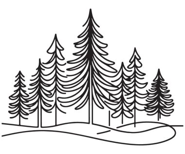 En Düşük Silüet Çizgisi Çam Ağacı Ormanı Vektör Çizimi