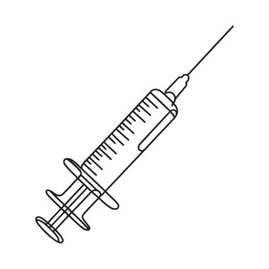 Tıbbi Şırınga Vektör İllüstrasyonunun Ayrıntılı Çizgisi