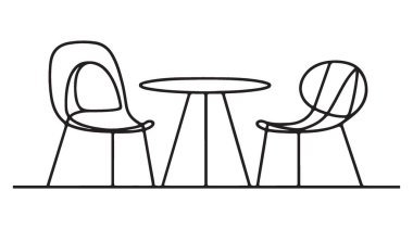 Modern Minimalist Masa ve Sandalyeler İç Tasarım Vektör İllüstrasyonu