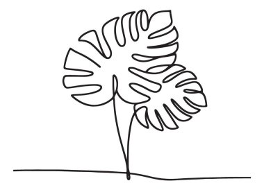Monstera Bitki Yaprağı Süreklilik Çizgisi Minimalist Tasarım için Çizim