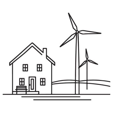 Rüzgar Türbinleri Vektörlü Çevre dostu Sanat Evi