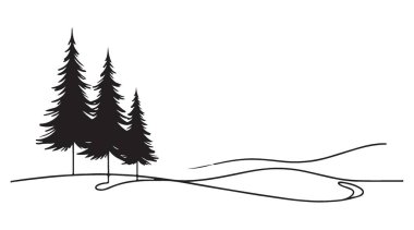Çam Ağaçları Manzarası Siluet Tek Çizgili Sanat Huzurlu Resimleri