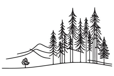 Dağ manzaralı Çam Ağacı Ormanı Silüeti Vektör ResimleriName