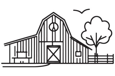 Çiftlik ve Ülke Temaları için Rustic Barn Silueti Vektör İllüstrasyonu