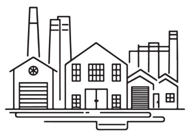Fabrika Binaları Endüstriyel Tasarım ve Mimari için Vektör İllüstrasyonu