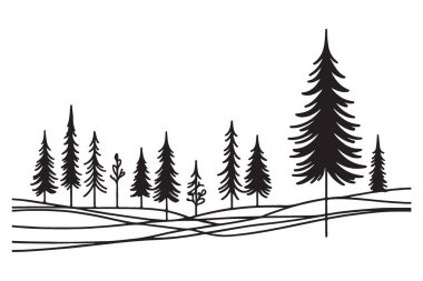 Çam Ormanı Silüeti Vektör Manzara Doğanın Tasarımları Çizimi
