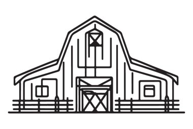 Çiftlik Evi Tasarımları için Ayrıntılı Ahır Çizgisi Sanat Vektörü İllüstrasyonu