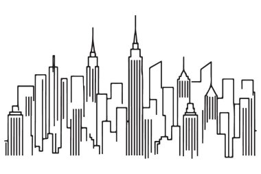 New York Şehri Skyline Siluet Vektör Tasarım İllüstrasyonu