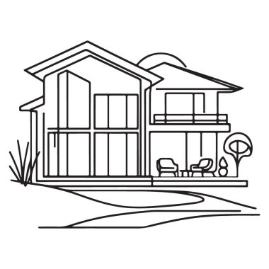 Modern ev illüstrasyonu basit mimari tasarım ve yol grafiği