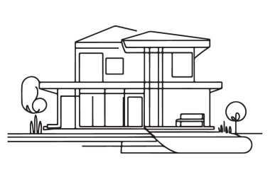 Mimari Tasarımlar İçin Minimal Satır Sanatına sahip Modern Ev Resimleri