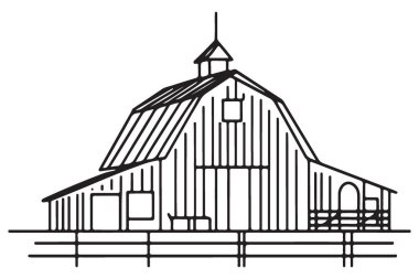 Rustic Barn Çiftliği Binası Siluet Çizgisi Sanat Resimleri
